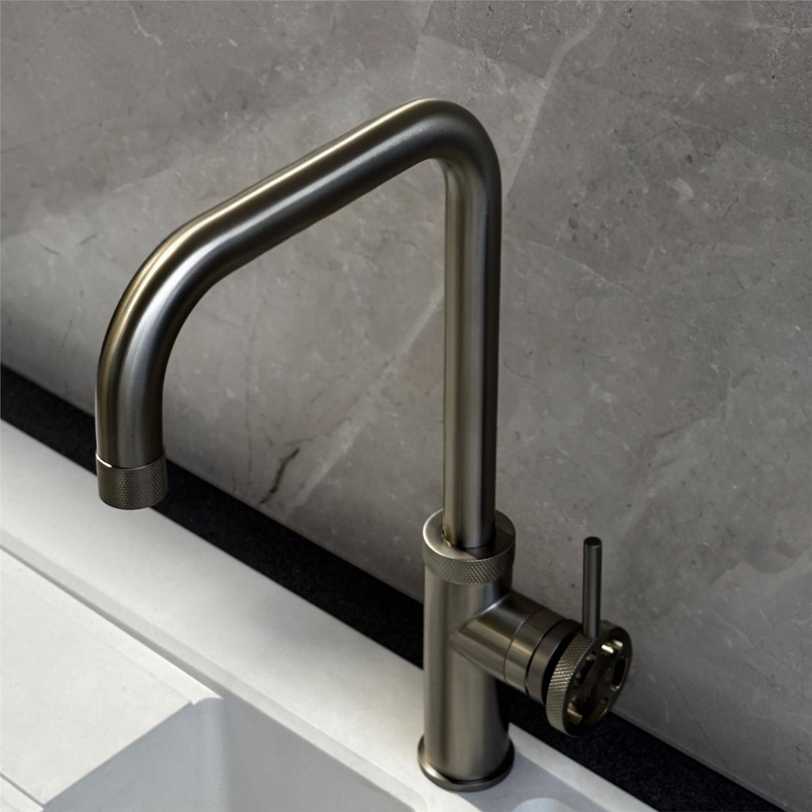 Liquida LB415BS Industrial Style Single Lever Brushed Steel Kitchen Mixer Tap